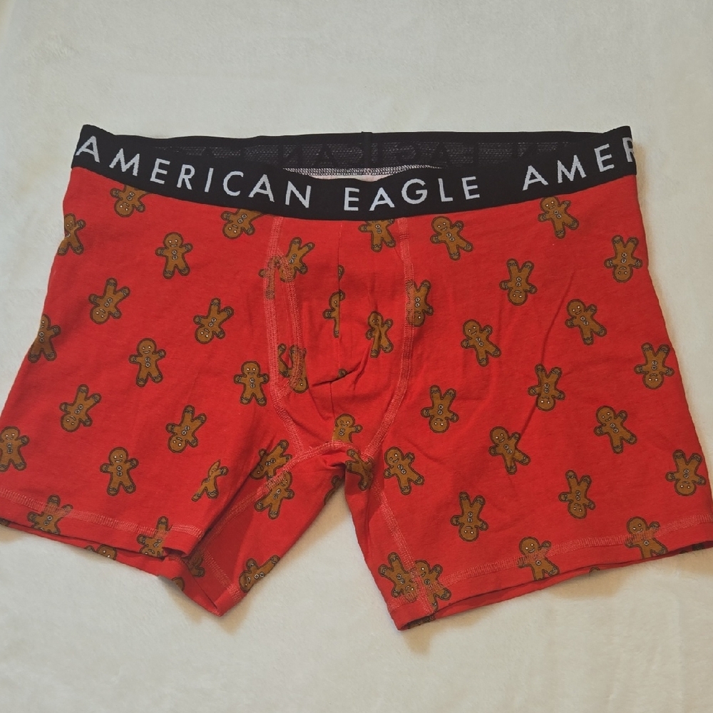 American Eagle Outfitters Red Boxer Briefs with Gingerbread Design Size XL New